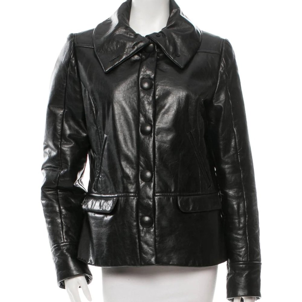 Costume National Leather Collared Jacket Size Medium US 8